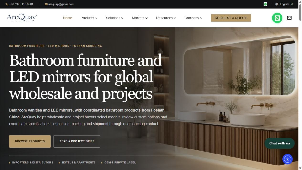 ArcQuay英文网站：卫浴柜、LED镜与产品目录